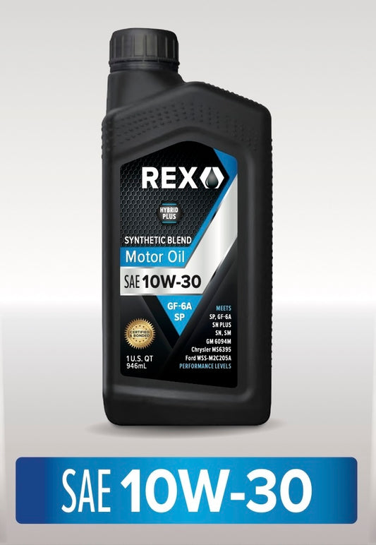 REX Synthetic Blend SAE 10W-30 Motor Oil (Meets SN Performance Level)