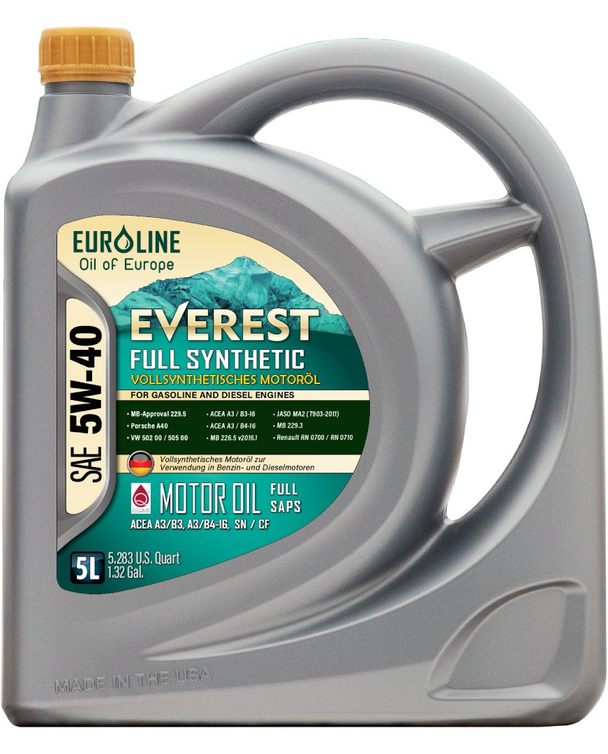 EVEREST Full Synthetic EuroLine SAE 5W-40 SP / CF MB-Approval 229.5, VW 502 / 505, Porsche A40 Motor Oil FULL SAPS